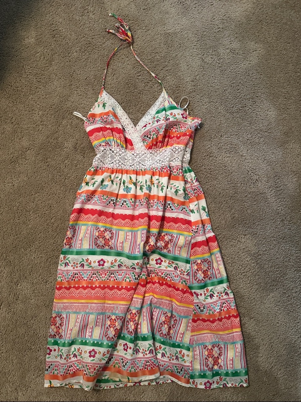 Molly New York Multicolor Floral Stripe Halter Dress